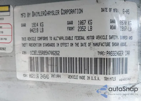 2005 Chrysler Sebring Touring из США, поврежденный, VIN 1C3EL55R85N706262